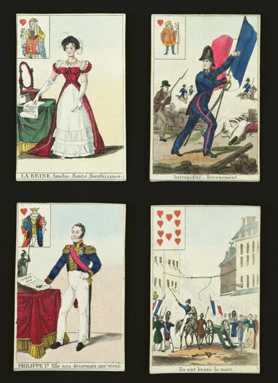 Four Playing Cards Commemorating the Heroes of July 1830 by French School
